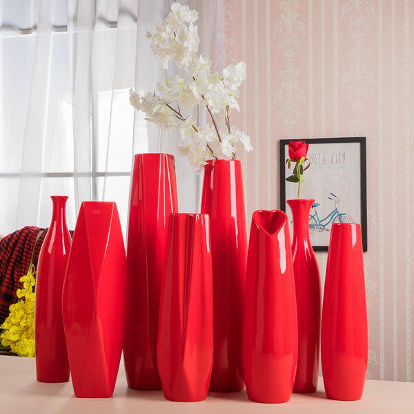 cm花瓶新房陶瓷花瓶喜50中国红红色结婚落地花瓶庆 现代简约玄关
