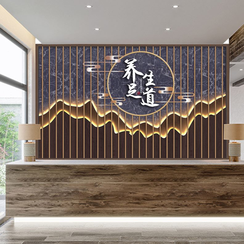 山水立体茶室8餐厅酒店电视背景墙壁纸装饰壁画d国风新中式墙纸图片