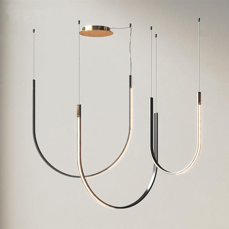 后现代设计师U型吊灯客厅餐厅样板房前台创意别墅复式楼梯间吊灯