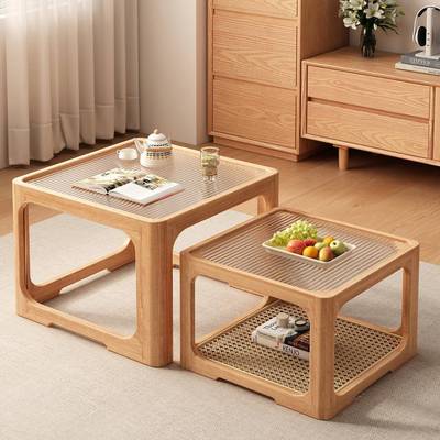 实木茶几客厅家用小户型简约小桌子2025新款原木风钢化玻璃茶几桌