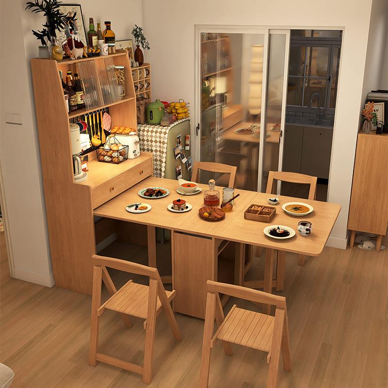餐边柜餐桌一桌四椅组合一体多功能可折叠伸缩家用小户型实木桌椅