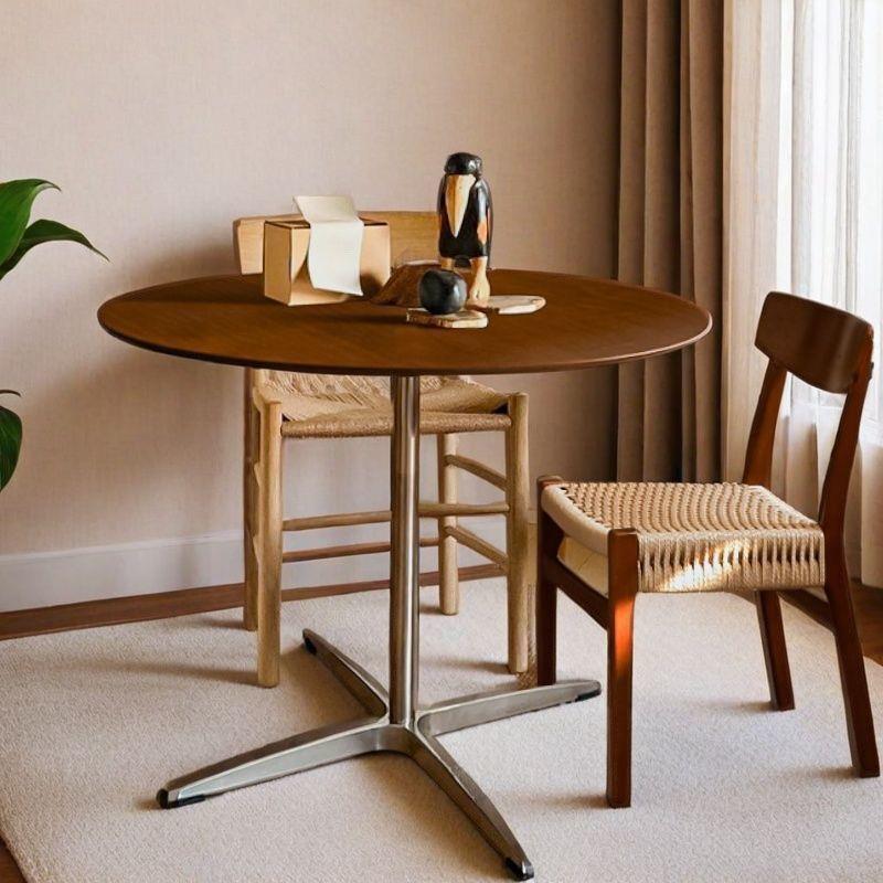 胡桃洽谈圆桌家用实木餐桌小户型中古圆形法式复古阳台咖啡厅桌子