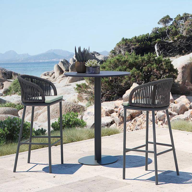 户外吧椅藤编防水防晒网红酒吧靠背椅室外酒店露天柚木吧台高脚凳