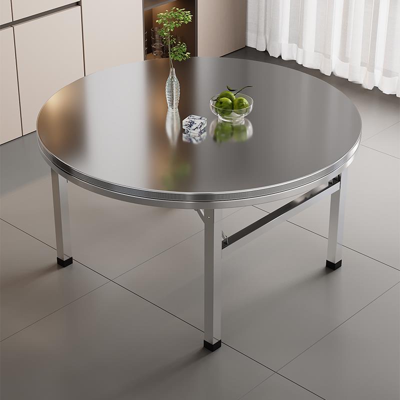 不锈钢内置转盘圆桌家用餐桌饭台加厚商用饭桌电磁炉火锅桌子