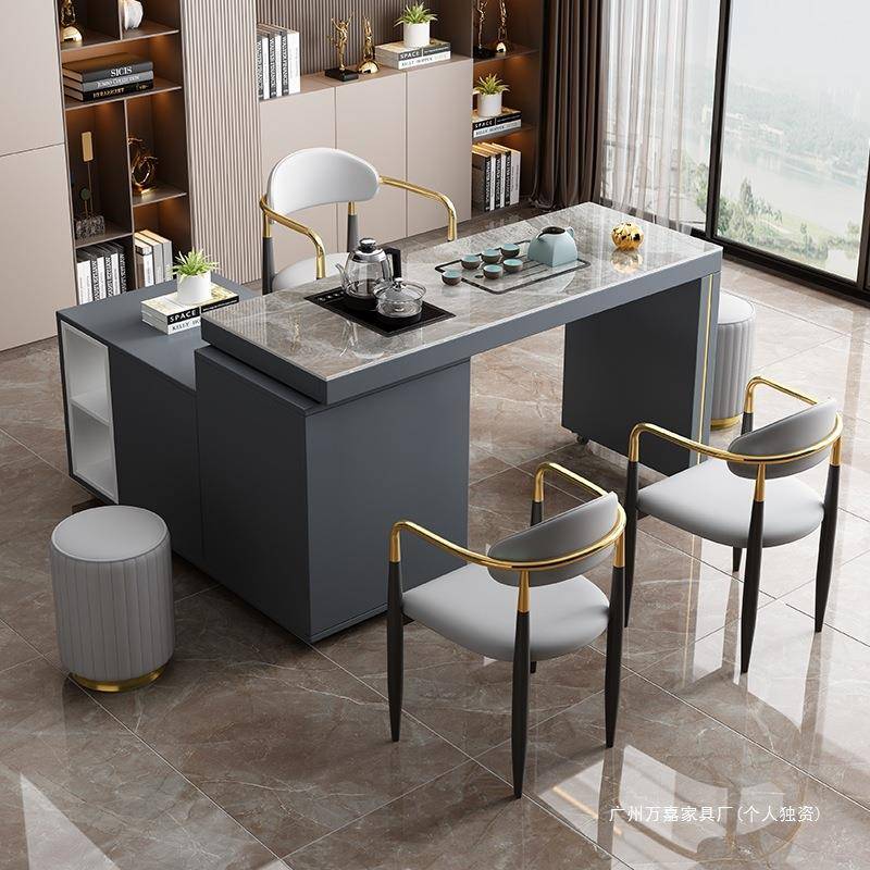 旋转岩板茶台轻奢移动旋转一体桌椅组合阳台泡茶2025新款现代简约