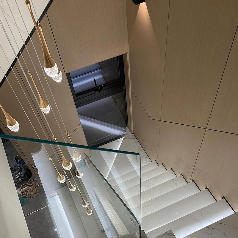 挑空别墅水晶旋转客厅楼梯吊灯复式楼loft高档设计师长吊灯轻奢