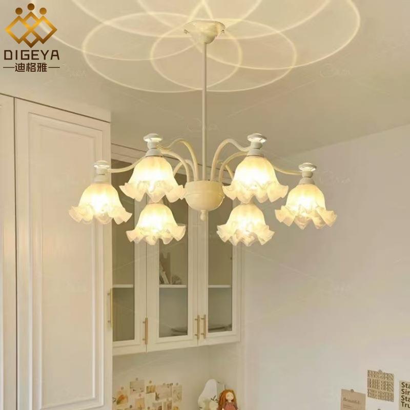 迪格雅法式花朵卧室吊灯轻奢复古奶油风餐厅创意客厅光影氛围灯具