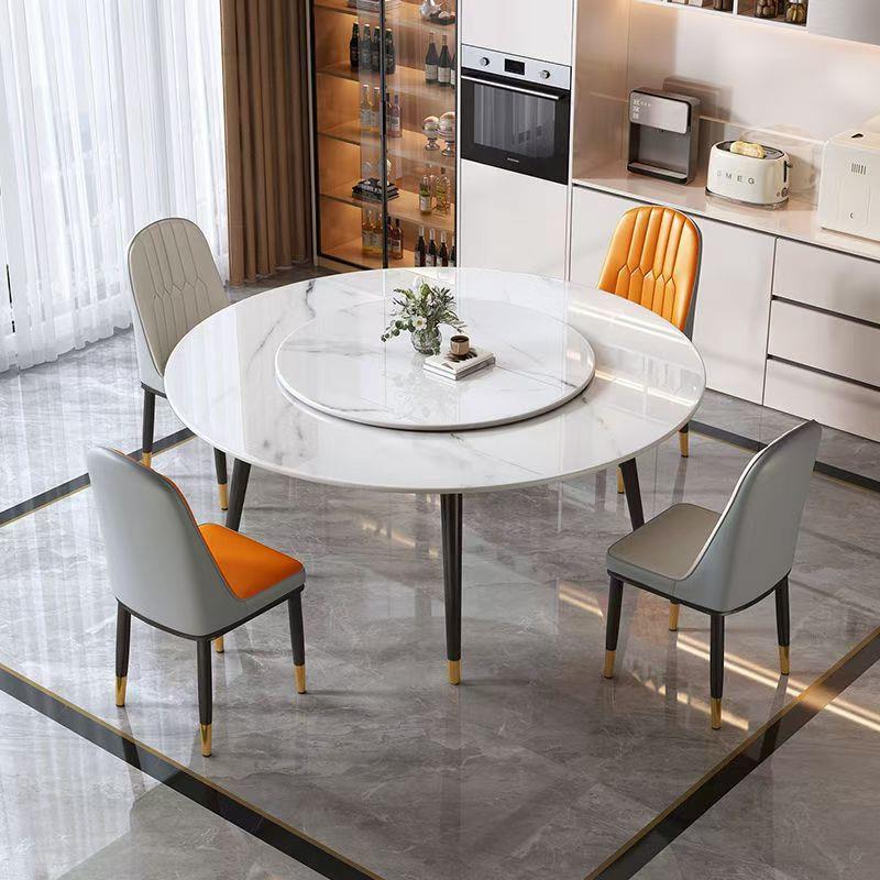 轻奢岩板餐桌圆桌餐桌椅饭桌转盘桌椅小户型圆形现代简约组合家用