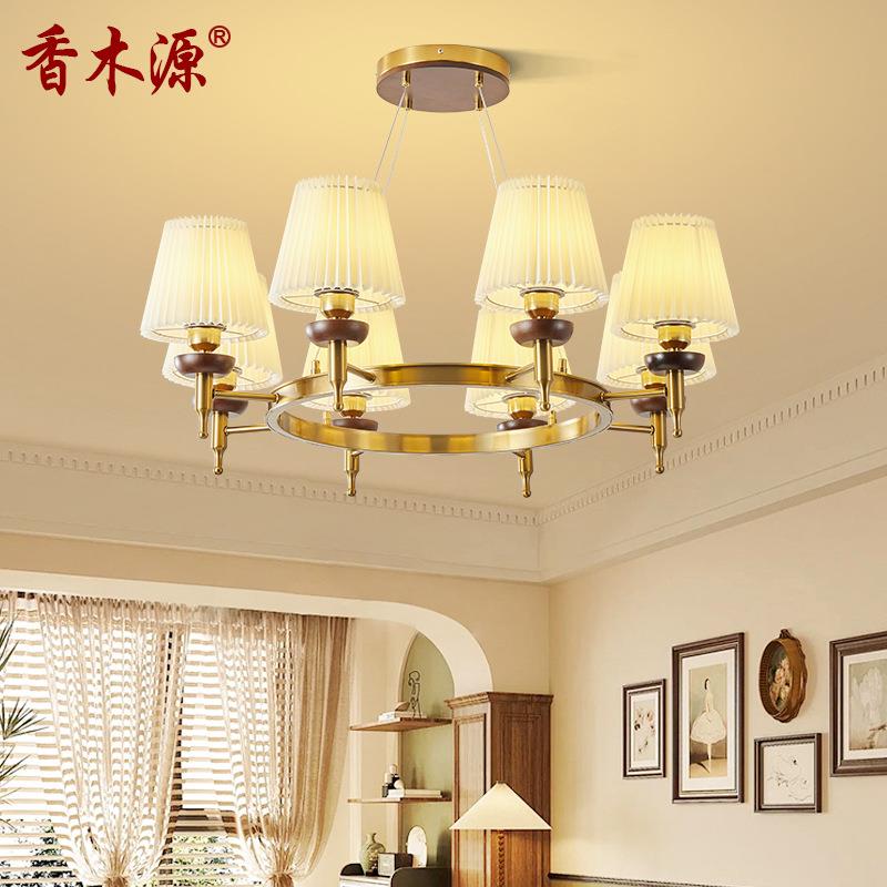 中古风客厅吊灯法式复古布艺民宿餐厅灯新中式别墅大厅主灯具4976