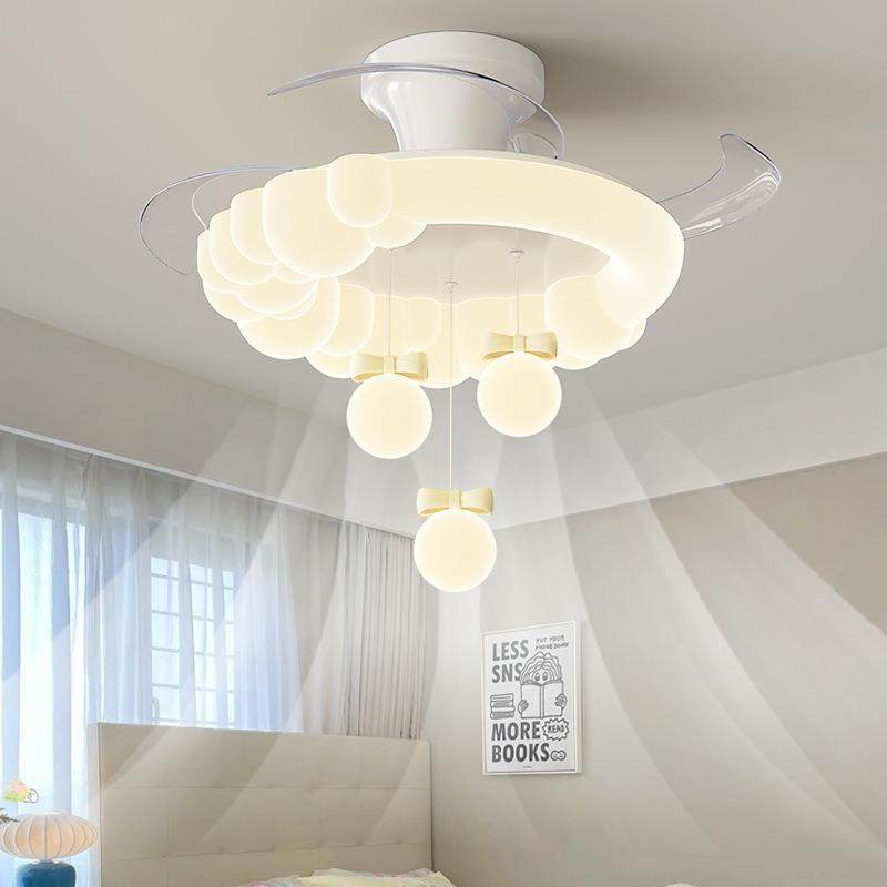 2025新款主卧室隐形风扇灯简约奶油中古风吸顶灯餐厅儿童房间灯