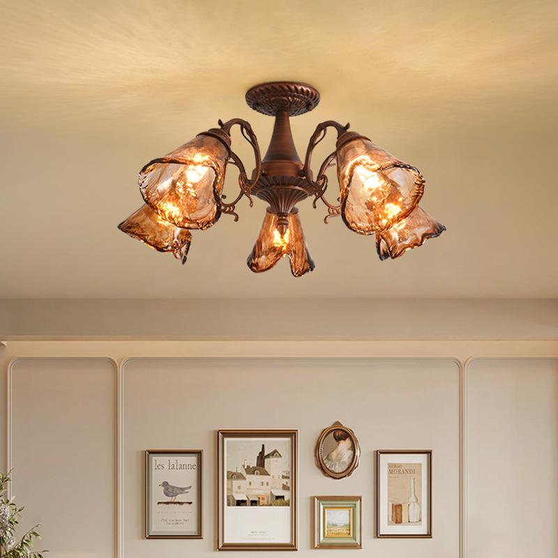 法式中古风客厅吊灯2025新款美拉德复古护眼卧室主灯餐厅玻璃吊灯