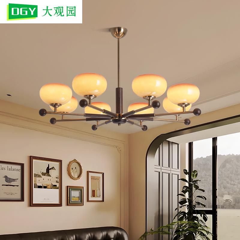 客厅吊灯法式中古新款南洋玻璃实木复古简约创意柿子氛围灯具194L