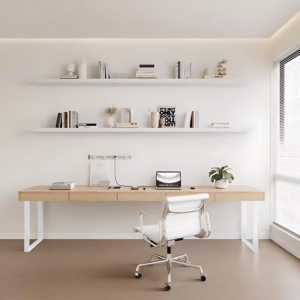 实木原木色书桌带抽屉家用办公桌书房电脑桌现代简约阳台意式桌子