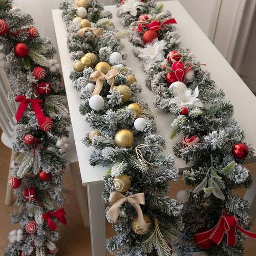 圣诞藤条仿真花环蓝色装饰布置植绒装饰藤条粉色圣诞节装饰品