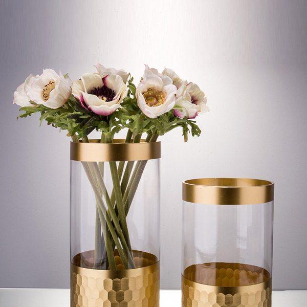 轻奢透明圆柱形金边水培金色玻璃花瓶富贵竹软装家居饰品桌面摆件