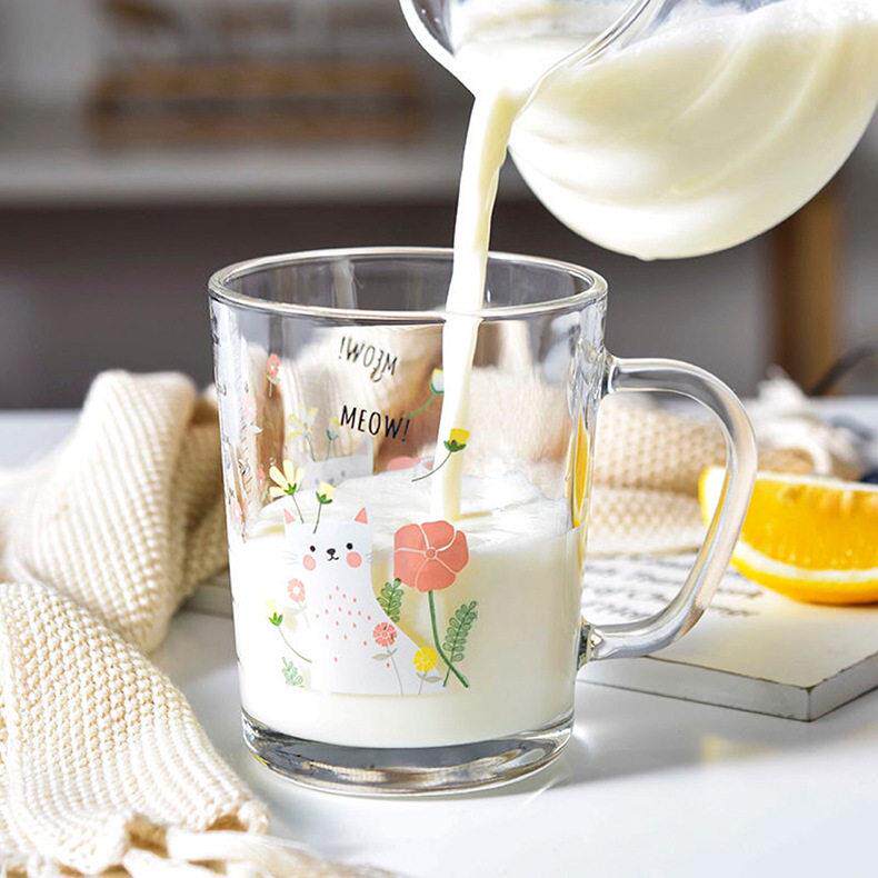 胖东来加厚玻璃儿童牛奶杯带刻度吸管杯子家用果汁饮料奶粉卡通带