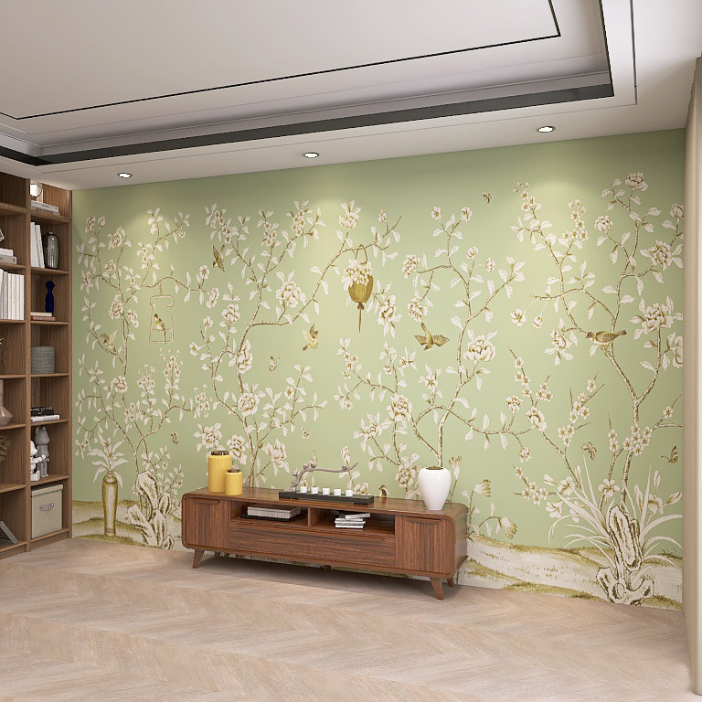 墙纸定制3d立体中式花鸟电视背景C墙壁纸客厅壁布卧室床头墙布壁