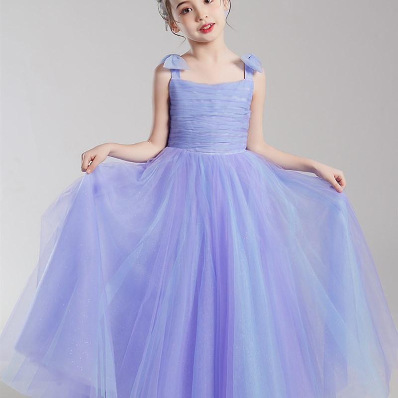 新款春夏女童仙气公主裙洋气小提琴演奏礼服紫Q色钢琴演出服网纱