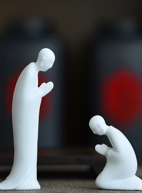 盆景小摆a件禅意小僧和尚陶瓷白瓷人物佛系微景观装饰品家居摆设