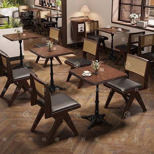 餐饮西餐厅卡座沙发商用火锅店湘菜馆连锁店茶楼实木编藤桌椅组合