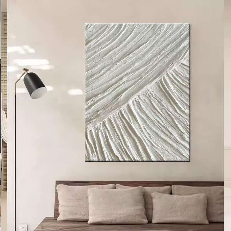 手绘油画白色立体肌理客厅装饰画小众高端极简空间艺术画玄关入户图片