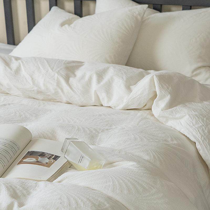 A类纯白肌理纹全棉水洗四件套 酒店民宿慵懒褶皱被套裸睡床上用品