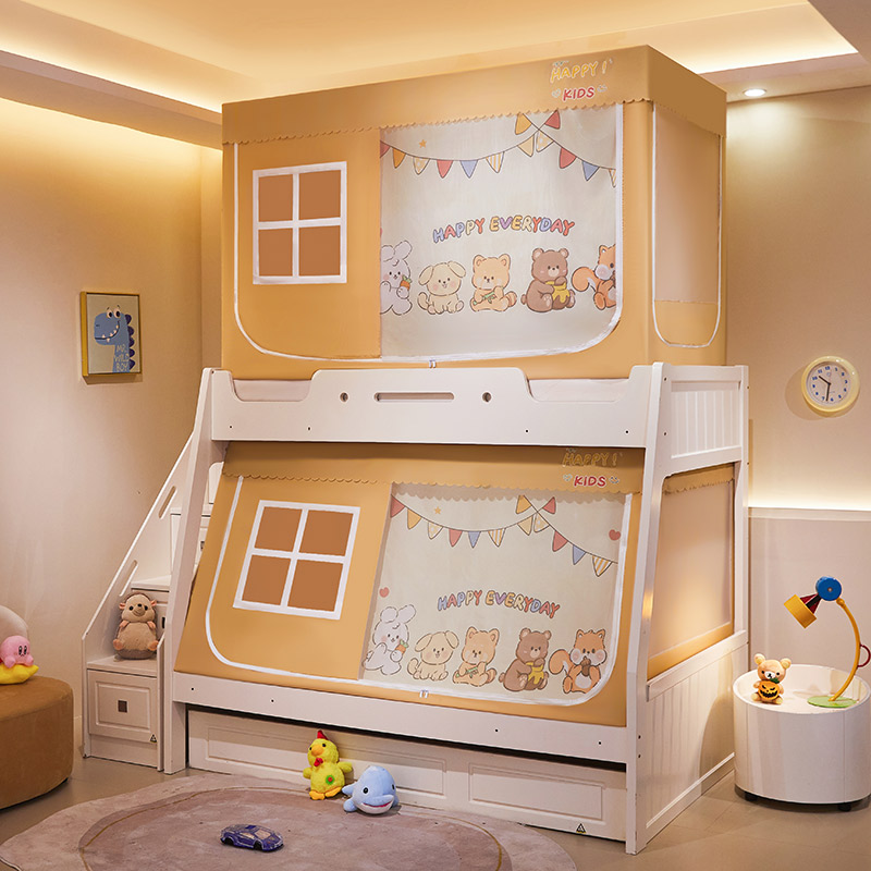 新款带窗卡通子母床m上下铺蚊帐遮光防蚊安全保护拉链开门加厚支