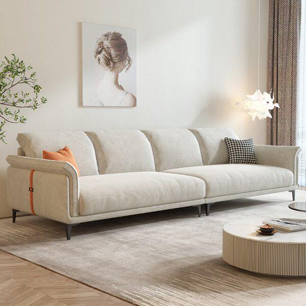 奶油侘寂风极简客厅现代简约科技布沙发三四人位小户型灯芯绒沙发