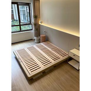 直观家具无床头床架悬浮榉木排骨架意式极简皮床主卧无靠背齐边