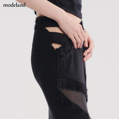 【设计师款】NOPHORA羽毛纱性感修身高腰鱼尾裙黑modeland买手店