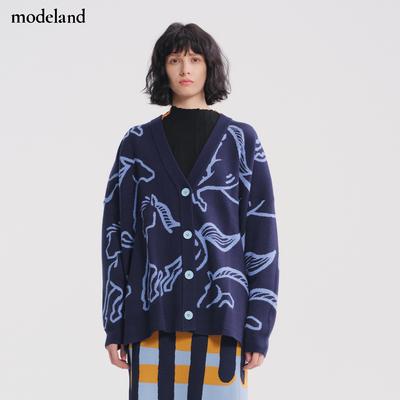 【设计师款】CYNTHIA&XIAO美丽诺羊毛小马图案开衫宽松舒适设计师