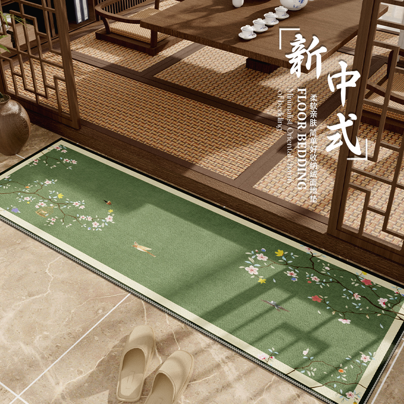 绿色禅意阳台门口专用地垫新中式客厅茶室长条吸T水地毯民宿可定