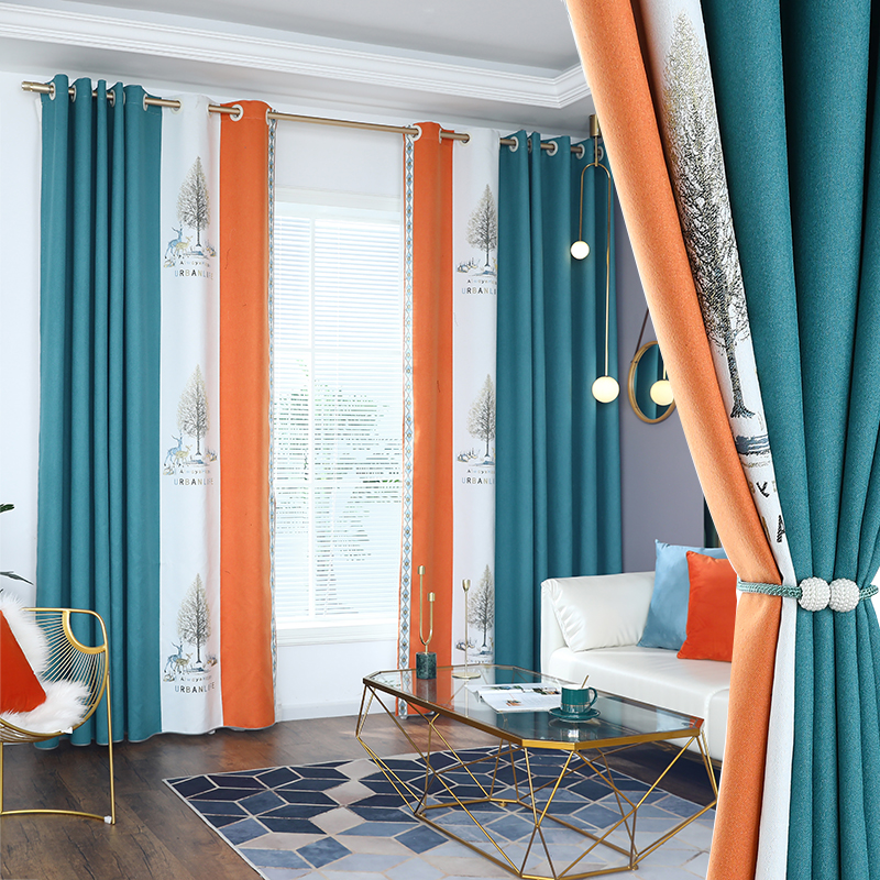 无缝拼接时尚卧室遮光窗帘2021年新款客厅N北欧简约现代轻奢成品