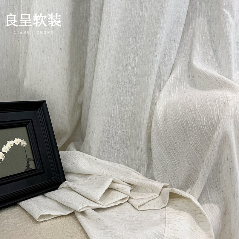 亚麻扶风纱透光不透人纱帘中古风原木风侘L寂窗帘客厅阳台黑边窗