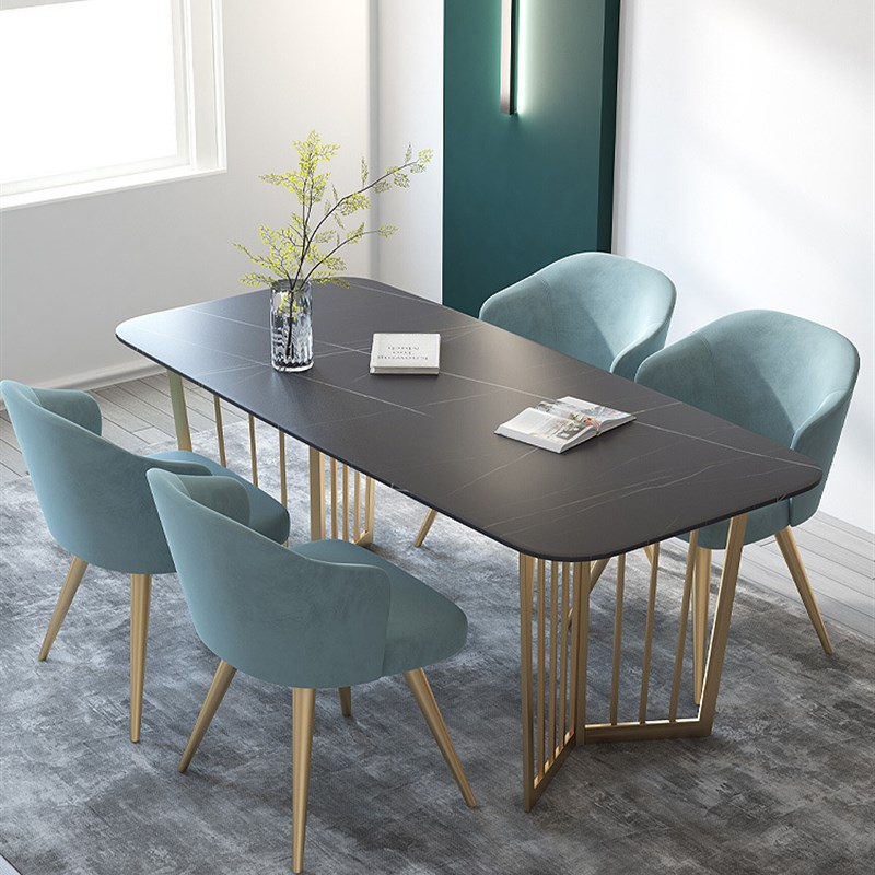 意式轻奢极c简岩板餐桌简约现代小户型家用饭桌北欧岩板餐桌椅组