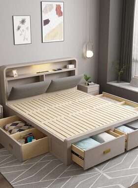 ×大床二高箱乘两主卧储物0米双人莫兰迪实木床2米20收纳220灰色