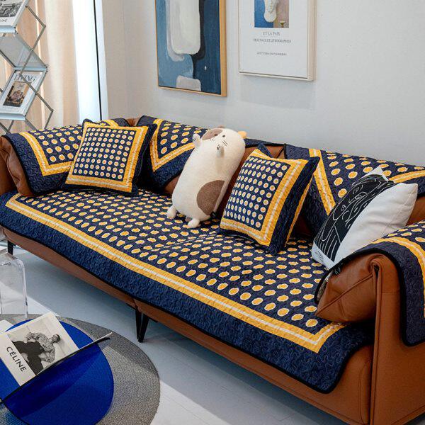 巾套圆沙发坐垫几何沙发垫防滑耐脏加厚盖四季通用点沙发意深色式