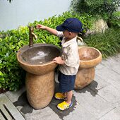 户外幼儿园仿古头一体式 原石庭院水池立柱盆创意儿童洗手盆洗手台