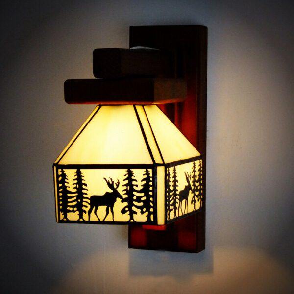 灯背景墙艺具北鹿木门厅玻璃休闲欧式灯灯美壁灯卧室温馨小木屋麋