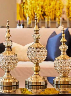 欧式玻璃金属糖果罐储物罐现代创意F家居客厅餐厅酒店样板间摆件