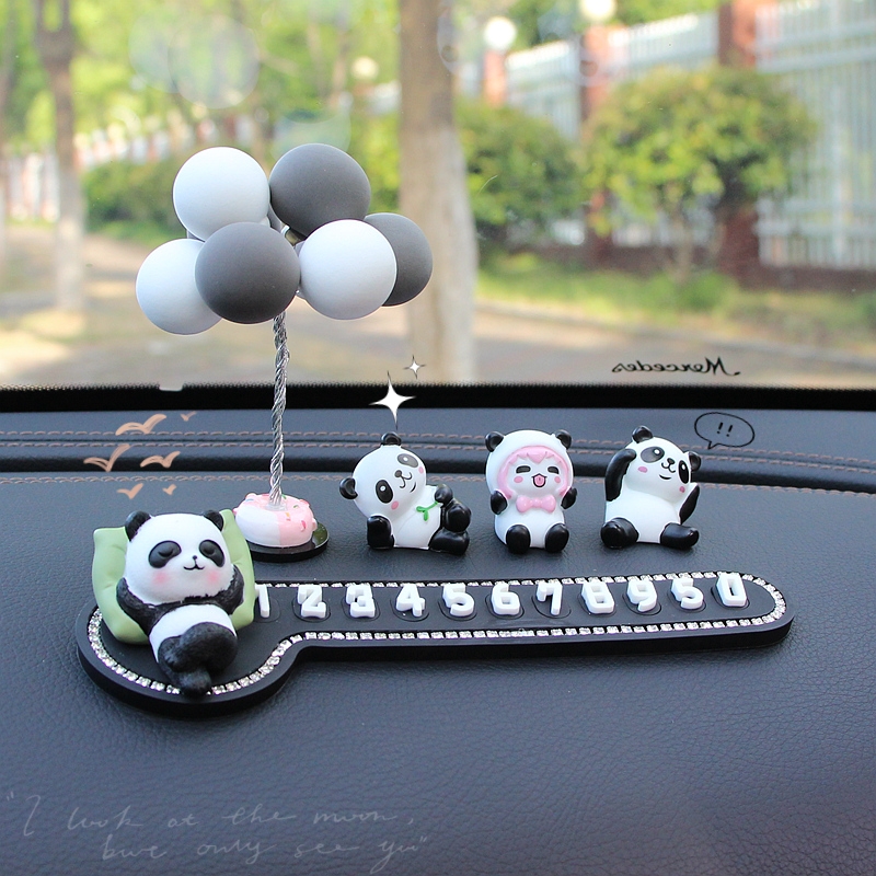 汽车临时停车号码牌可爱熊猫车载挪车电话牌移车卡V装饰用品摆件