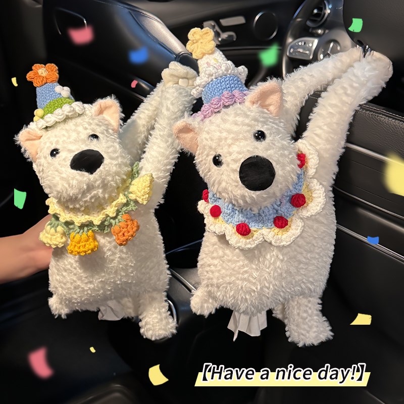 车载纸巾盒202k5新款网红西高地狗公仔玩偶网红女士汽车抽纸盒挂