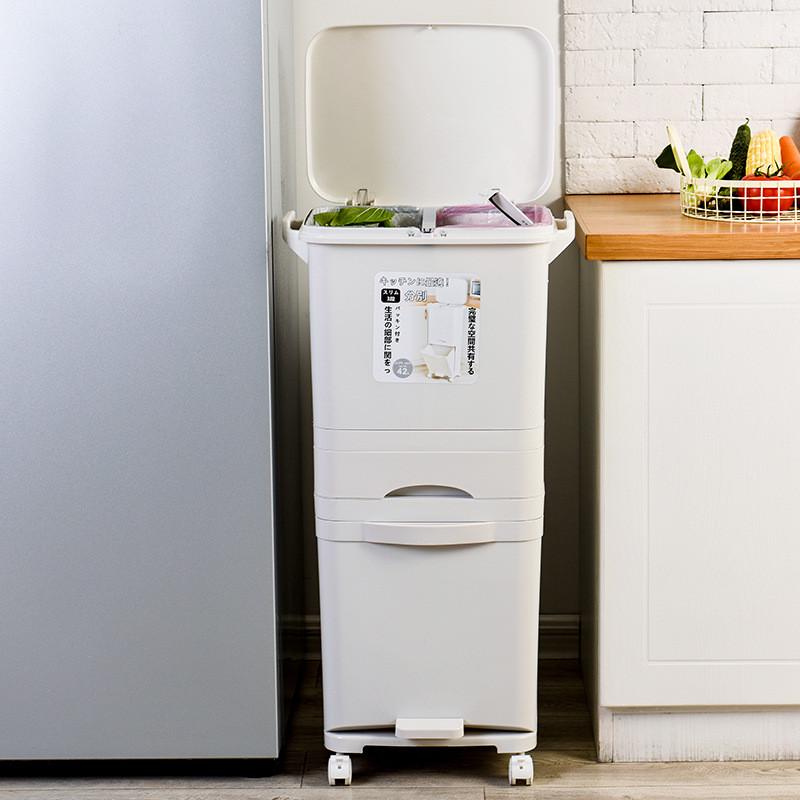 家用厨房上海分类垃圾桶干湿分z离垃圾分类多层大号按压式带盖脚