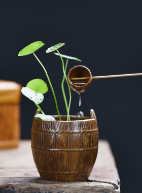创意水缸水桶复古陶瓷迷你小花器家居水培铜钱草T茶桌摆件装饰花