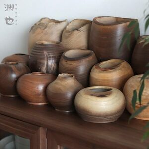 渊也原木手工实木罐工艺摆件木质收纳储物罐民宿客厅酒店装饰木器