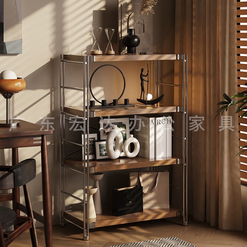 原木风置物架落地多层中古收纳架客厅书架K储物架厨房多功能置物