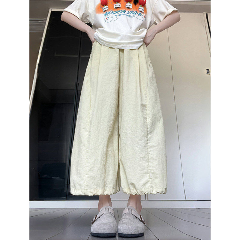 黄色冰丝灯笼裤女夏季薄