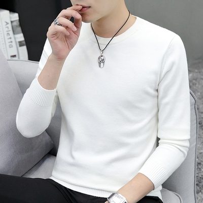 圆领毛衣男士秋冬季2025新款韩版修身显瘦潮流纯色休闲针织打底衫