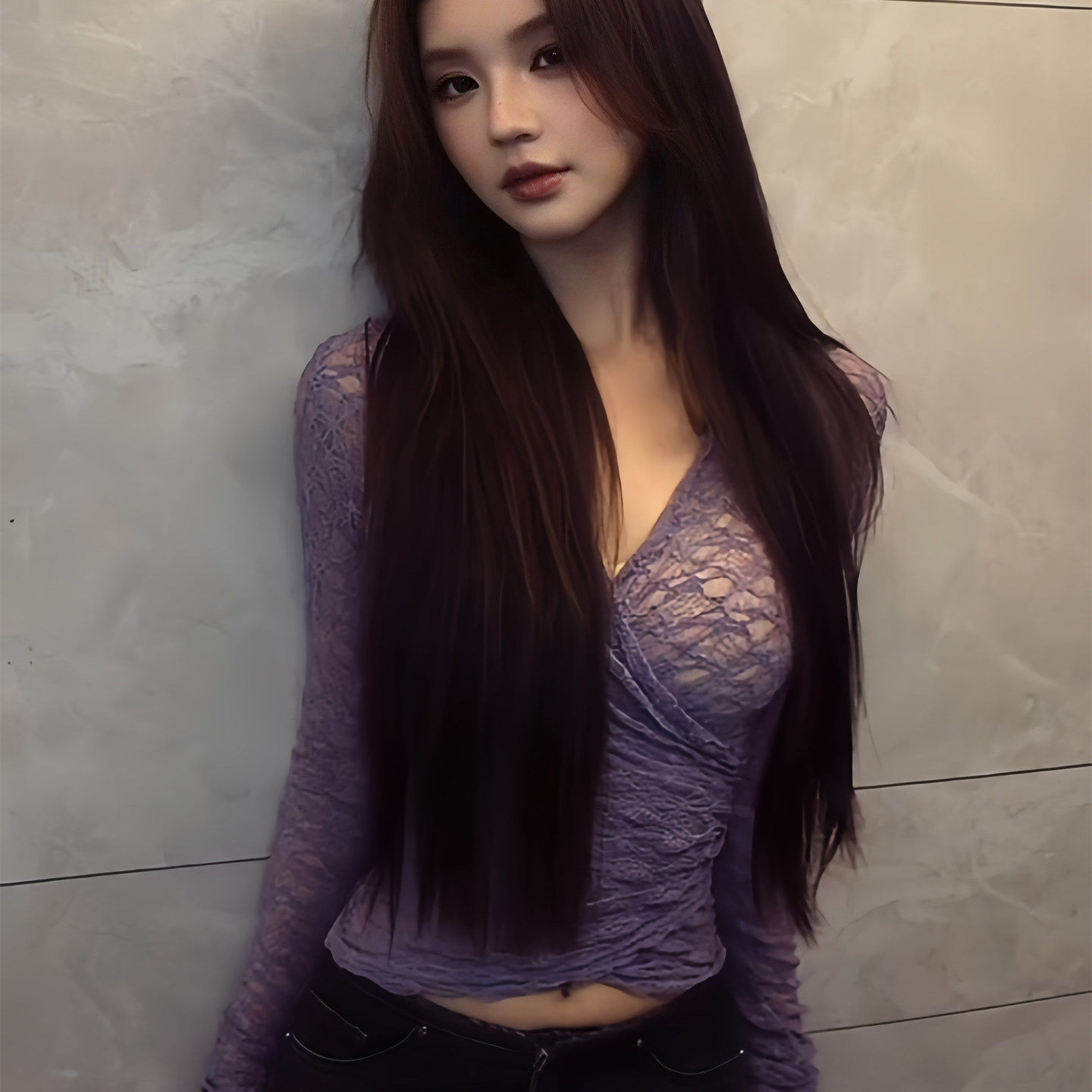 纯欲性感气质紫色V领蕾丝