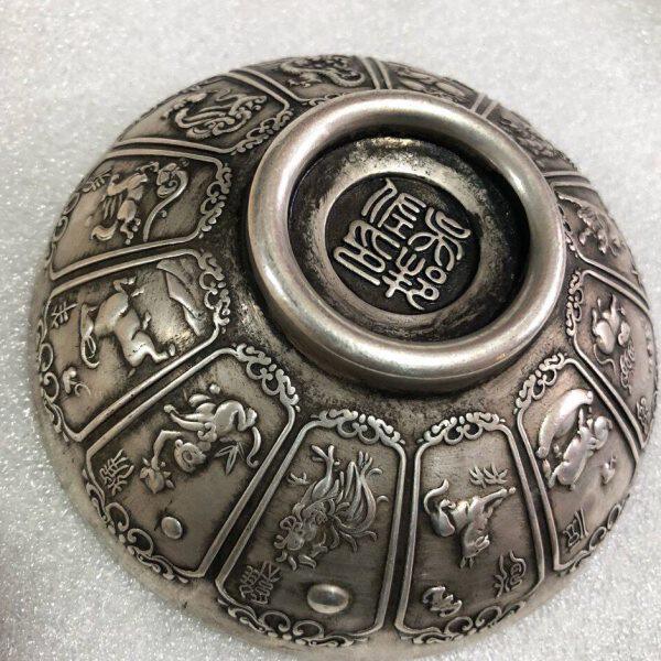 包邮 乡下古玩老物件银碗十二生肖大清家居摆件 收藏年制乾隆